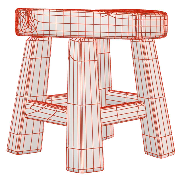 Topologia en wireframe de Tamboret de fusta