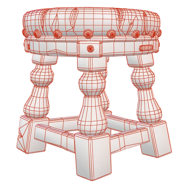 Topologia en wireframe de Tamboret vermell